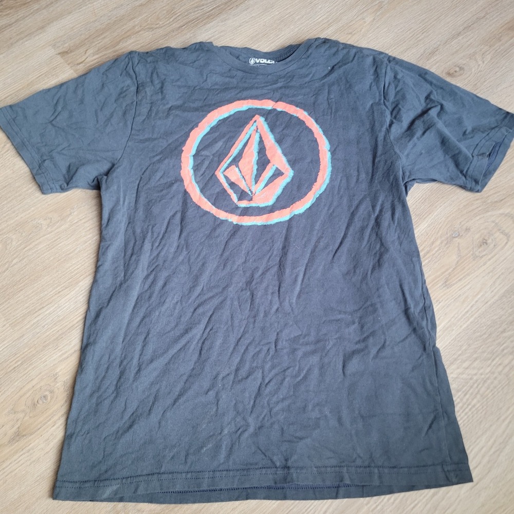 Volcom Boys T-Shirt XL Charcoal Grey 100% Cotton Graphic Logo Skater Casual